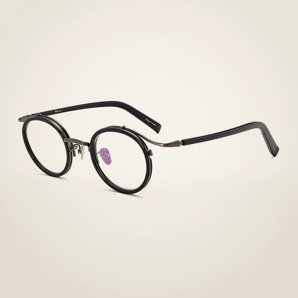Gatenac Unisex Full Rim Round Acetate Alloy Frame Eyeglasses GXJ37 - Color 2 Black Gunmetal Clear