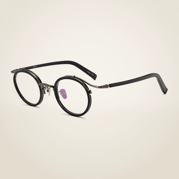 Gatenac Unisex Full Rim Round Acetate Alloy Frame Eyeglasses GXJ37 - Color 2 Black Gunmetal Clear