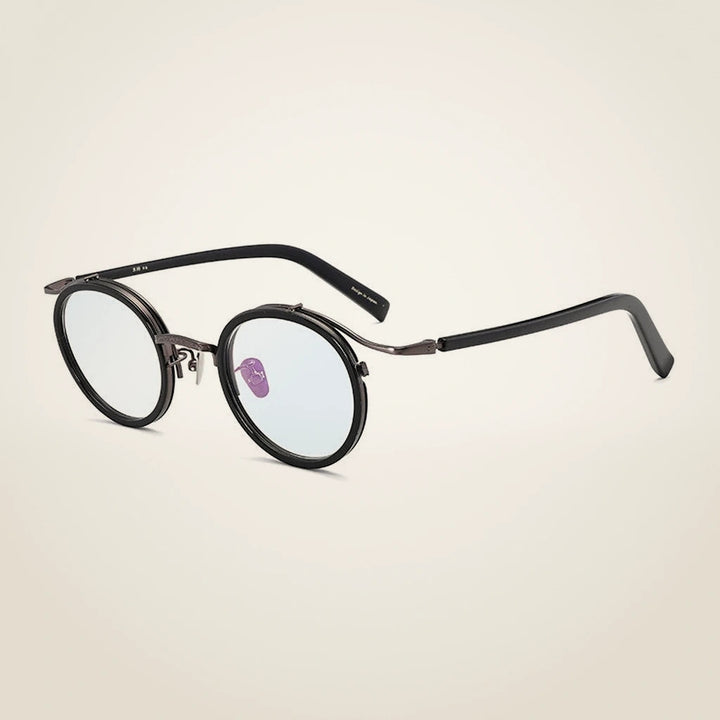 Gatenac Unisex Full Rim Round Acetate Alloy Frame Eyeglasses GXJ37 - Black Anti-Blue