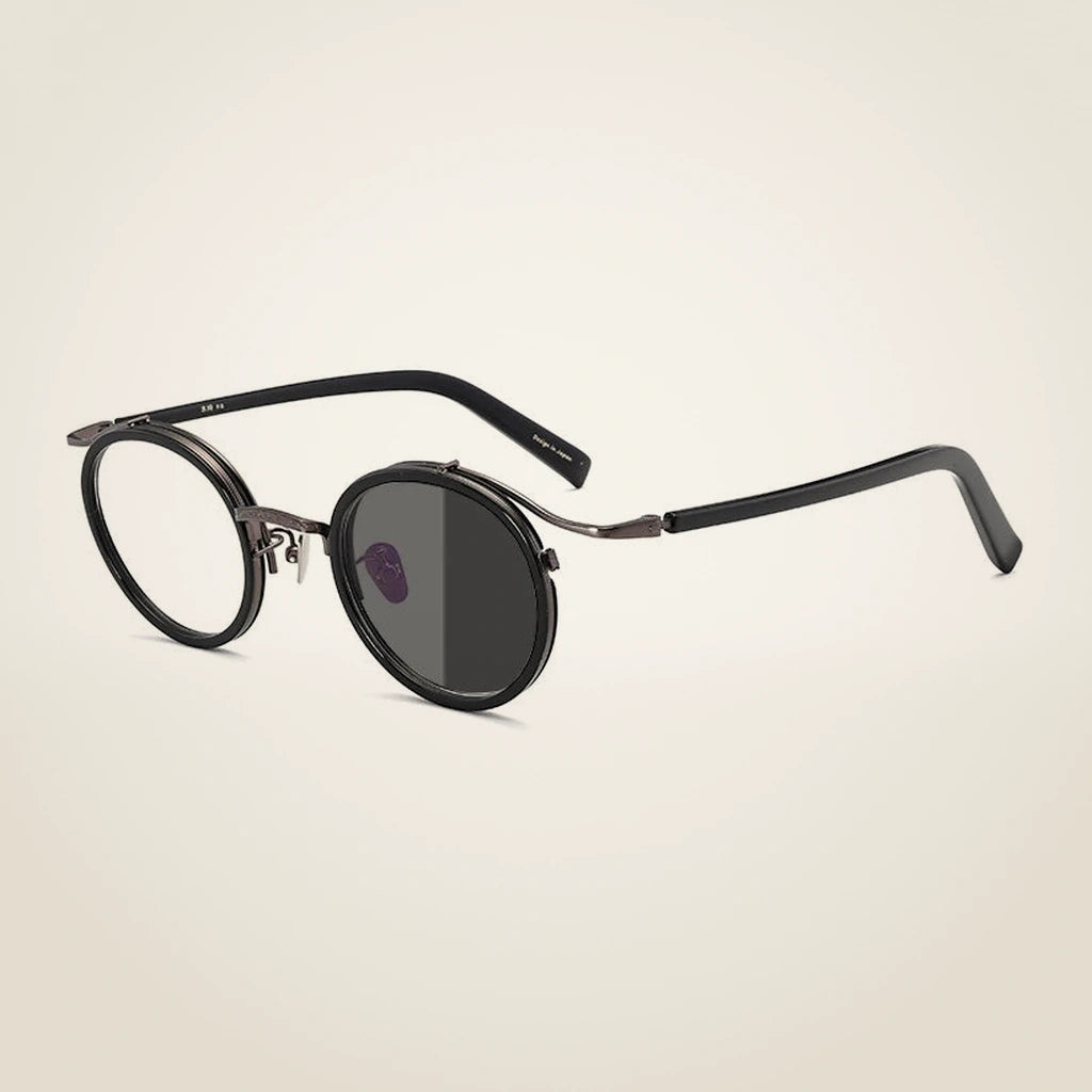Gatenac Unisex Full Rim Round Acetate Alloy Frame Eyeglasses GXJ37 - Black Photochromic