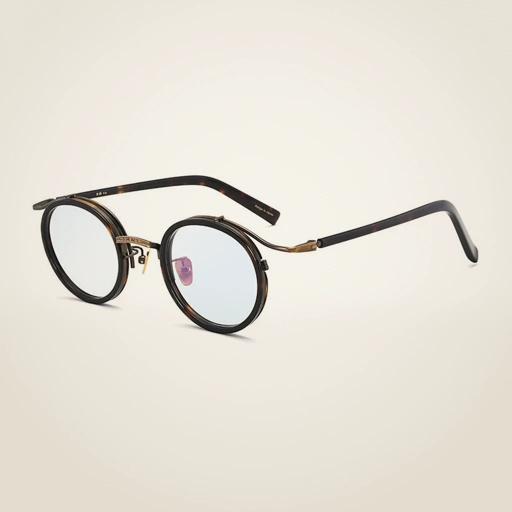 Gatenac Unisex Full Rim Round Acetate Alloy Frame Eyeglasses GXJ37 - Bronze Anti-Blue