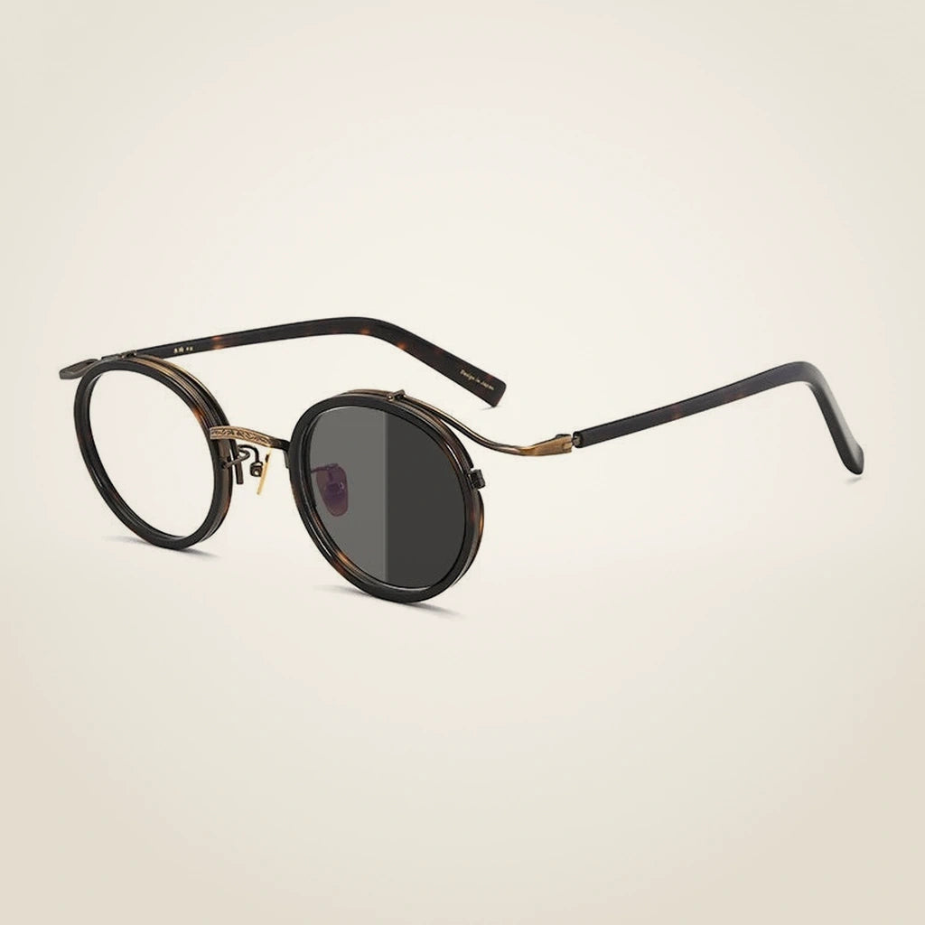 Gatenac Unisex Full Rim Round Acetate Alloy Frame Eyeglasses GXJ37 - Bronze Photochromic