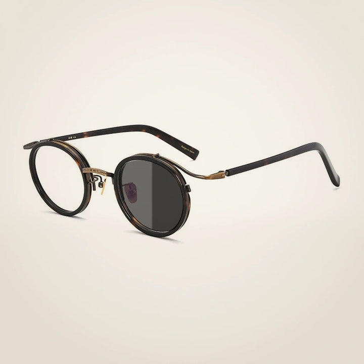 Gatenac Unisex Full Rim Round Acetate Alloy Frame Eyeglasses GXJ37 - Bronze Photochromic