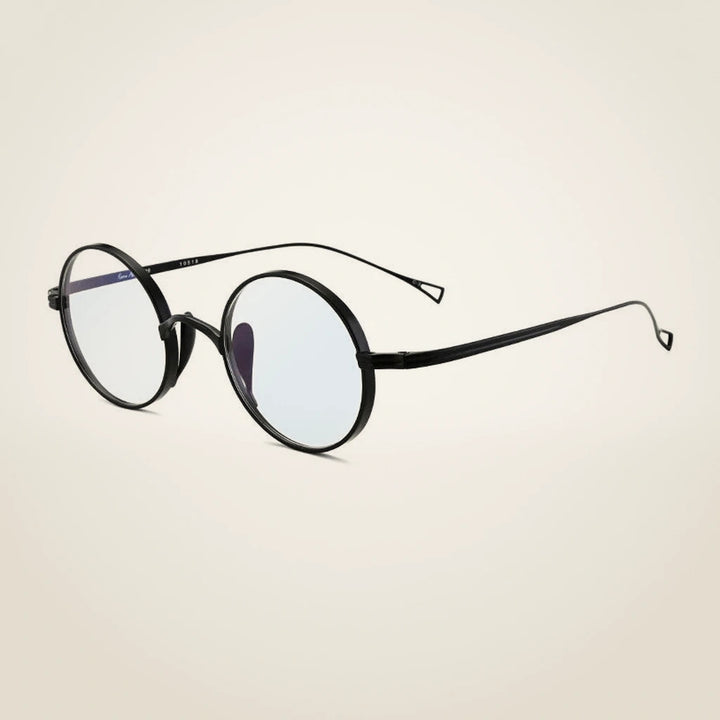 Gatenac Unisex Full Rim Round Titanium Frame Eyeglasses Gxyj02 - Black Anti blue