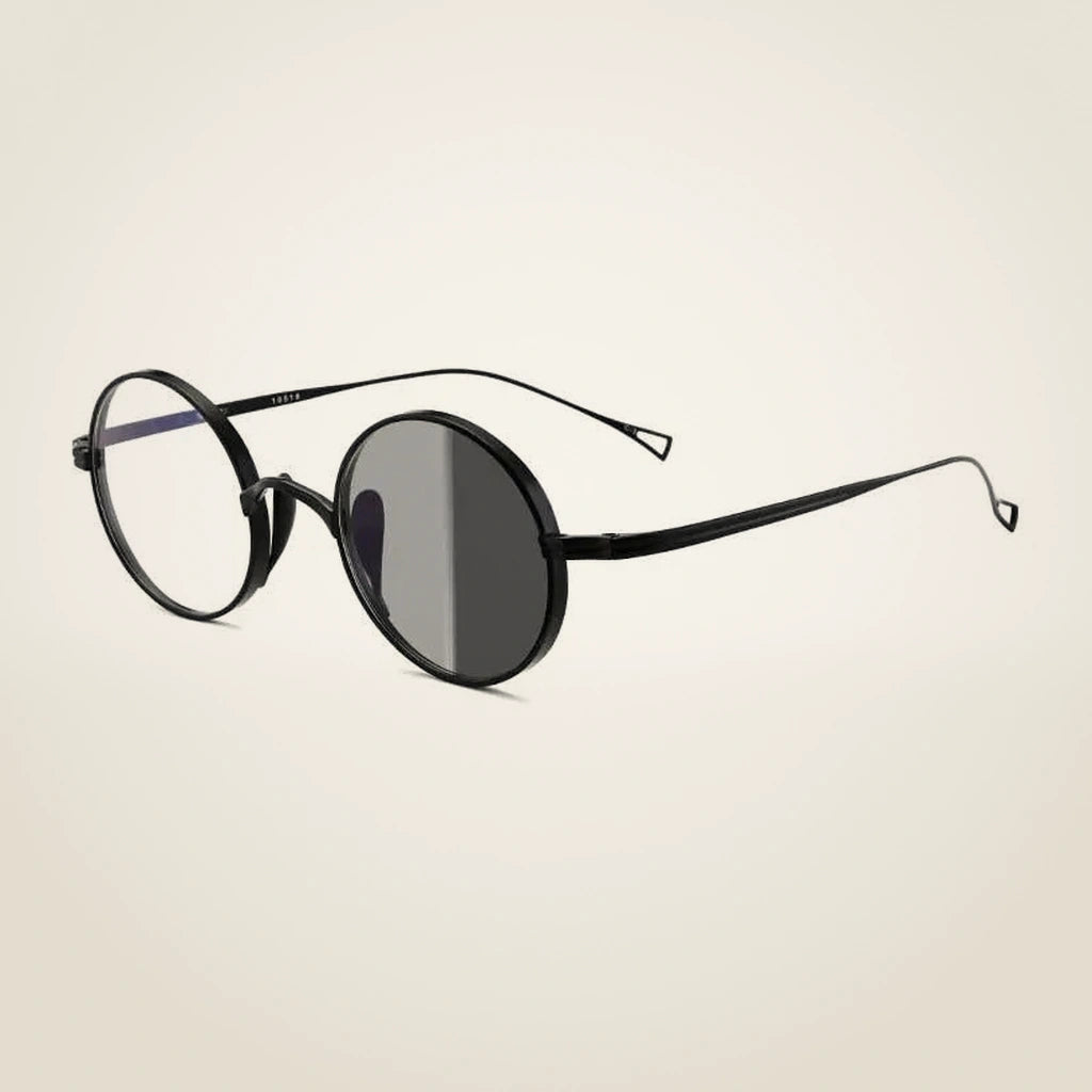 Gatenac Unisex Full Rim Round Titanium Frame Eyeglasses Gxyj02 - Black Photochromic