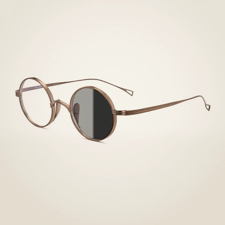 Gatenac Unisex Full Rim Round Titanium Frame Eyeglasses Gxyj02 - Bronze Photochromic