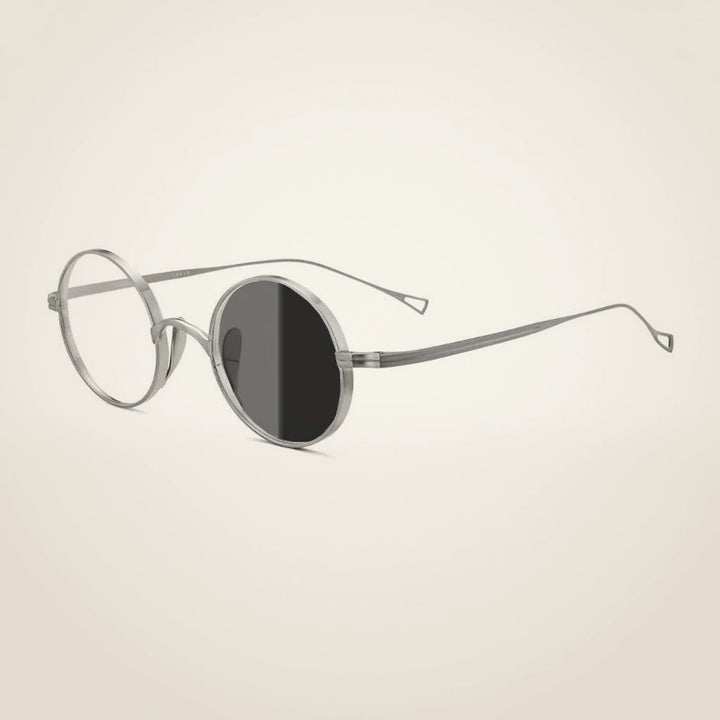 Gatenac Unisex Full Rim Round Titanium Frame Eyeglasses Gxyj02 - Silver Photochromic