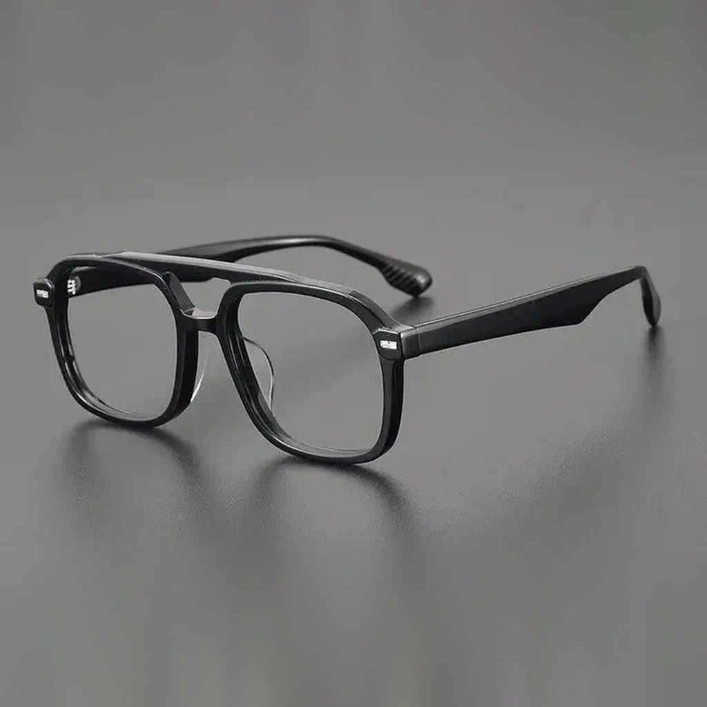 Gatenac Unisex Full Rim Square Double Bridge Acetate Eyeglasses Gxyj1136 - Black