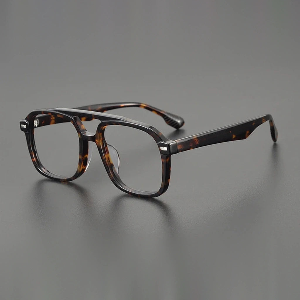 Gatenac Unisex Full Rim Square Double Bridge Acetate Eyeglasses Gxyj1136 - Tortoiseshell