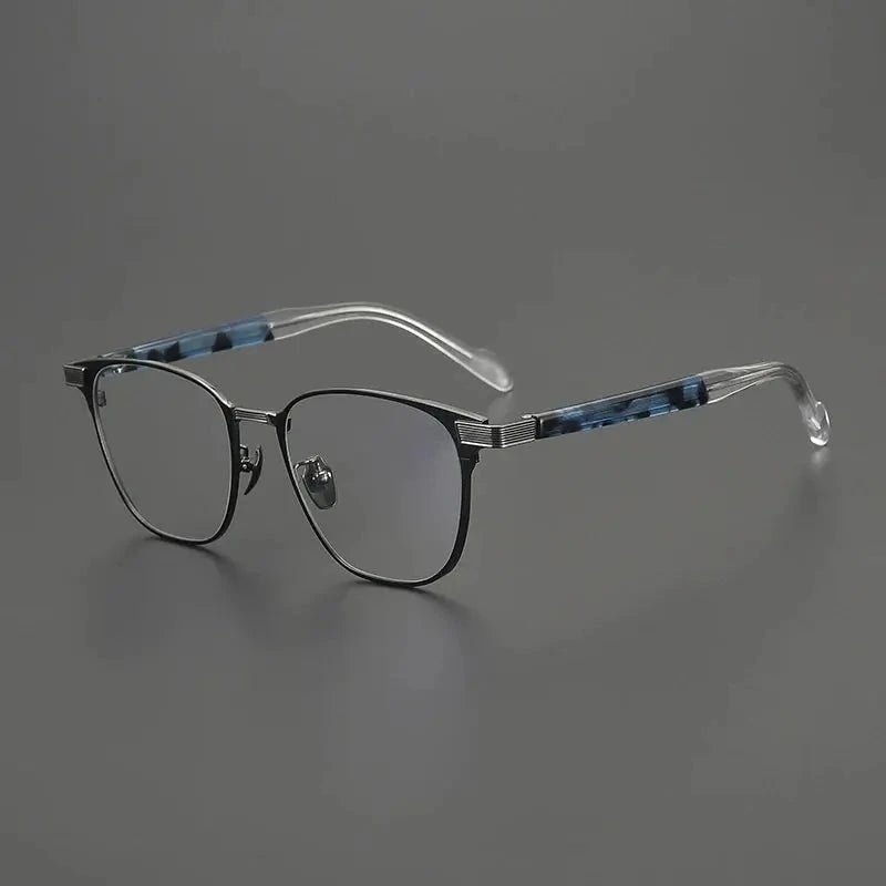 Gatenac Men's Full Rim Big Square Titanium Acetate Eyeglasses 190075 - Black Gun