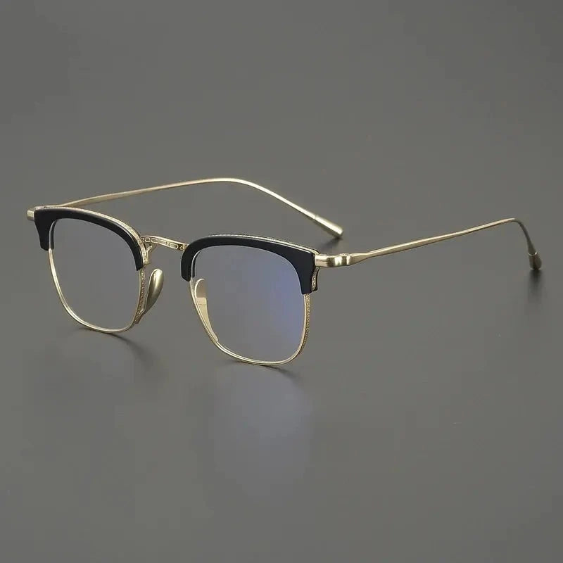 Gatenac Men's Full Rim Square Titanium Acetate Eyeglasses 611126 - Black Gold