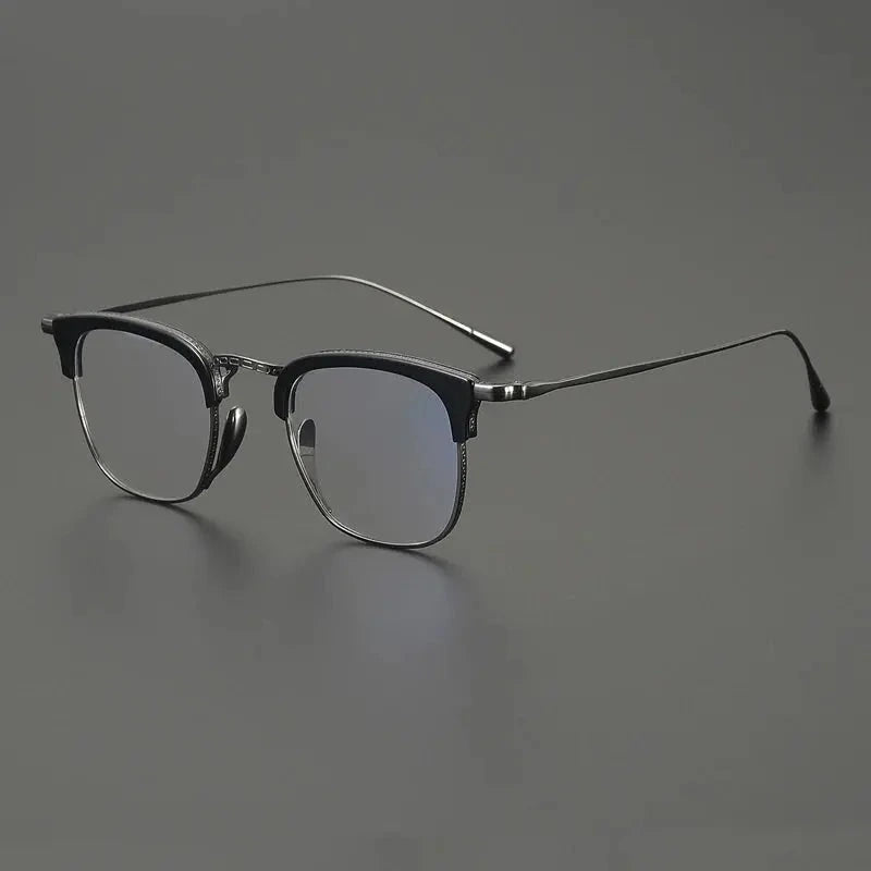 Gatenac Men's Full Rim Square Titanium Acetate Eyeglasses 611126 - Black Gun