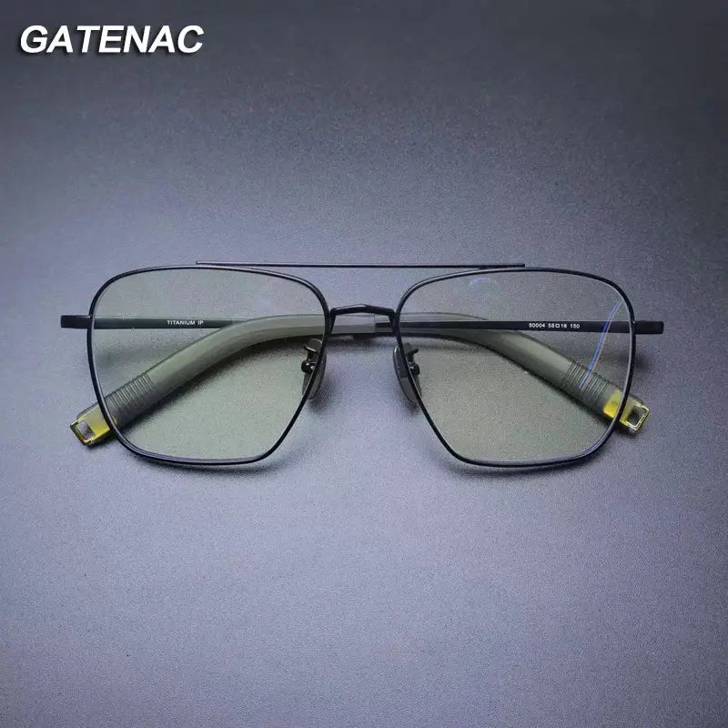 Gatenac Mens Full Rim Double Bridge Square Titanium Eyeglasses t2 - Black