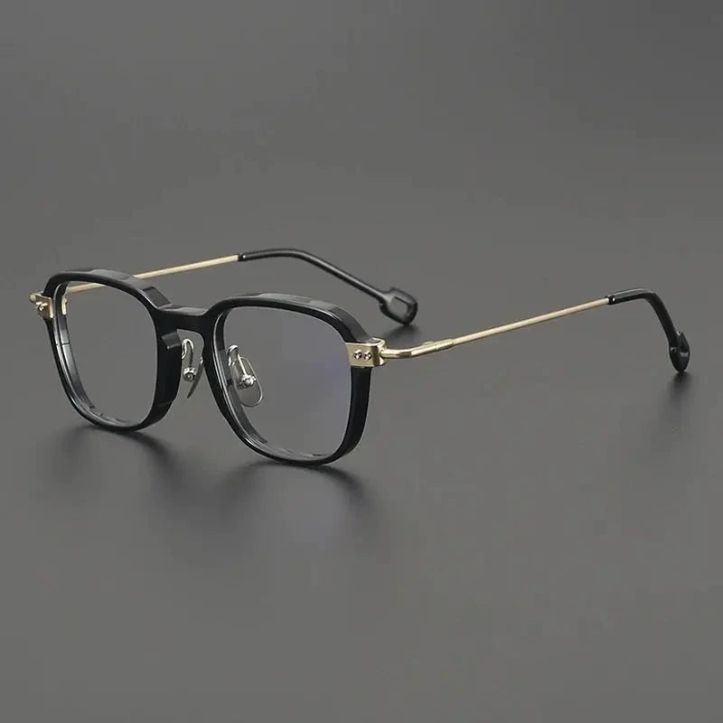 Gatenac Unisex Full Rim Big Square Acetate Titanium Eyeglasses 679009 - Black Gold