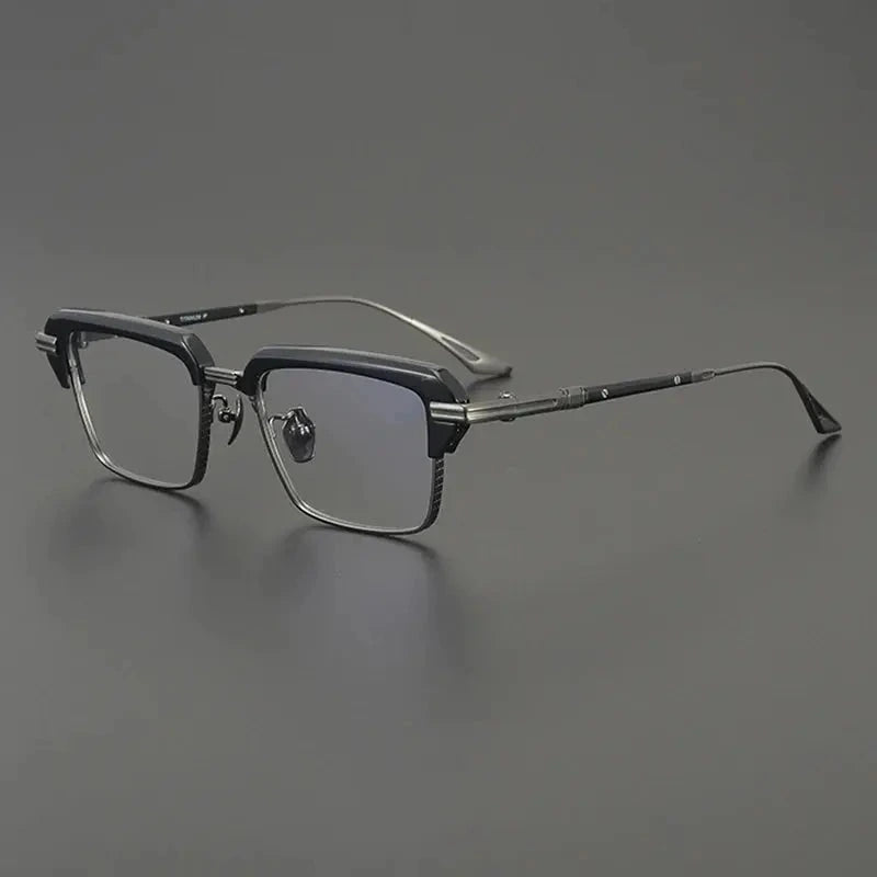 Gatenac Unisex Full Rim Big Square Acetate Titanium Eyeglasses 687008 - Black Gun