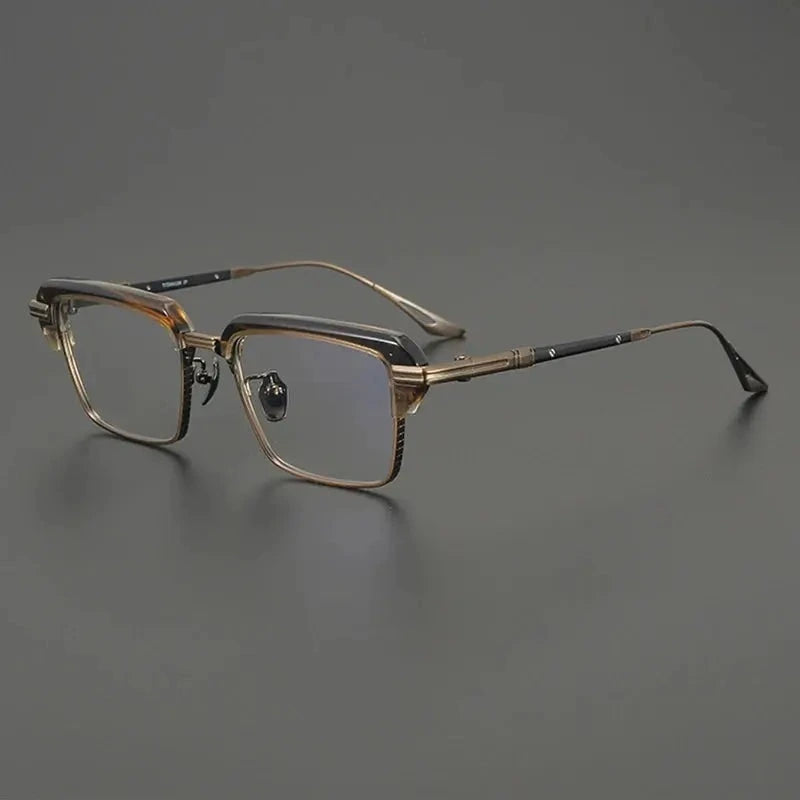 Gatenac Unisex Full Rim Big Square Acetate Titanium Eyeglasses 687008 - Bronze