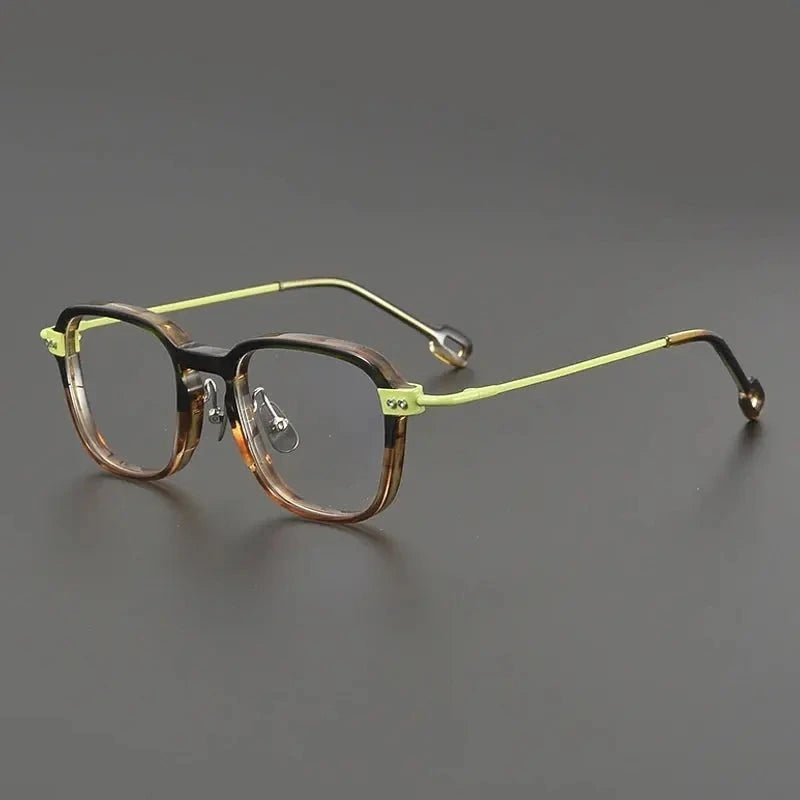 Gatenac Unisex Full Rim Big Square Acetate Titanium Eyeglasses 679009 - Green