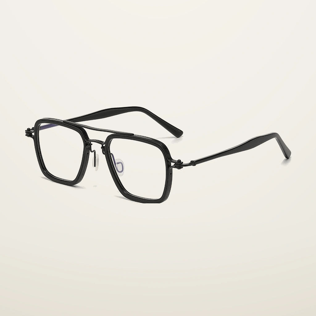 Gatenac Unisex Full Rim Big Square Double Bridge Acetate Titanium Photochromic Reading Glasses 58753 - C1 Photochromic