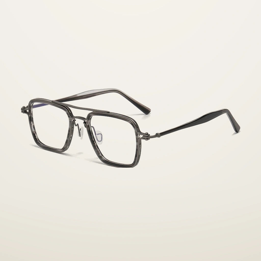 Gatenac Unisex Full Rim Big Square Double Bridge Acetate Titanium Photochromic Reading Glasses 58753 - C2 Photochromic
