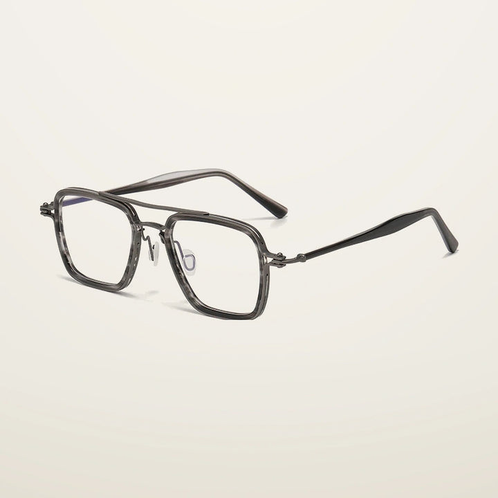 Gatenac Unisex Full Rim Big Square Double Bridge Acetate Titanium Photochromic Reading Glasses 58753 - C2 Photochromic