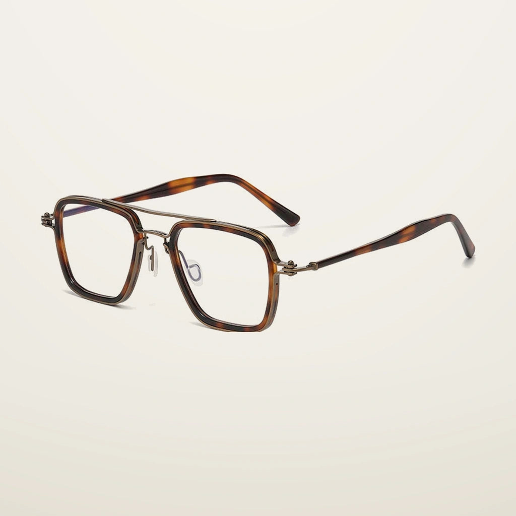 Gatenac Unisex Full Rim Big Square Double Bridge Acetate Titanium Photochromic Reading Glasses 58753 - C3 Photochromic