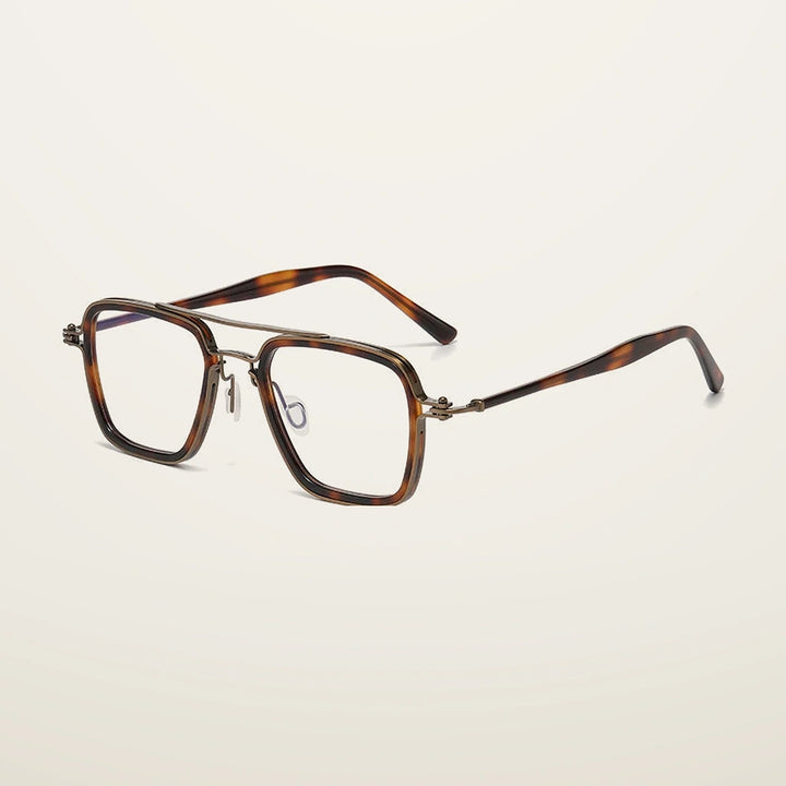 Gatenac Unisex Full Rim Big Square Double Bridge Acetate Titanium Photochromic Reading Glasses 58753 - C3 Photochromic