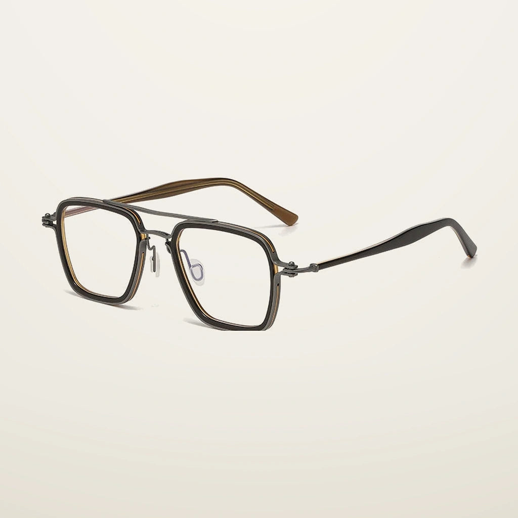 Gatenac Unisex Full Rim Big Square Double Bridge Acetate Titanium Photochromic Reading Glasses 58753 - C4 Photochromic