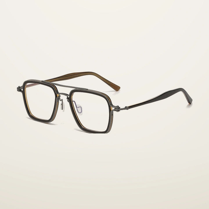 Gatenac Unisex Full Rim Big Square Double Bridge Acetate Titanium Photochromic Reading Glasses 58753 - C4 Photochromic