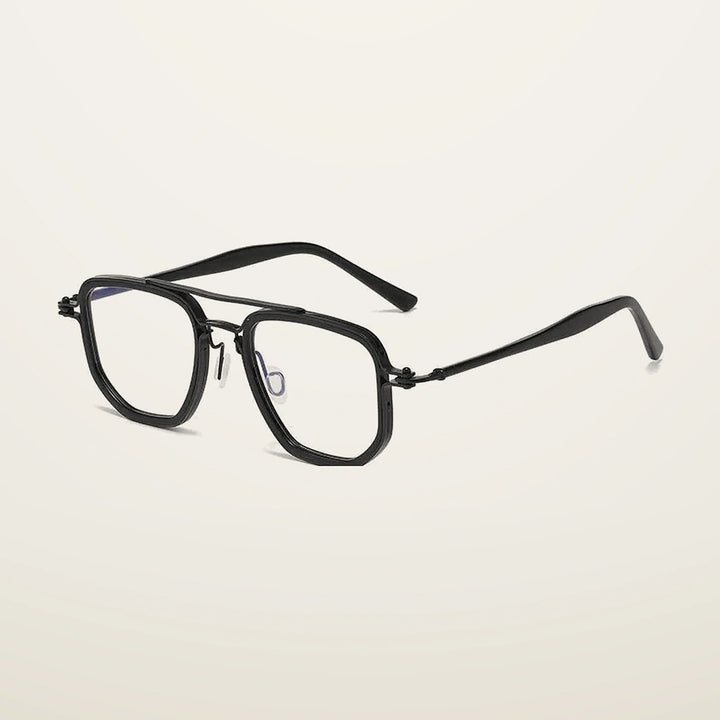 Gatenac Unisex Full Rim Big Square Double Bridge Acetate Titanium Photochromic Reading Glasses 58768 - C1 Photochromic