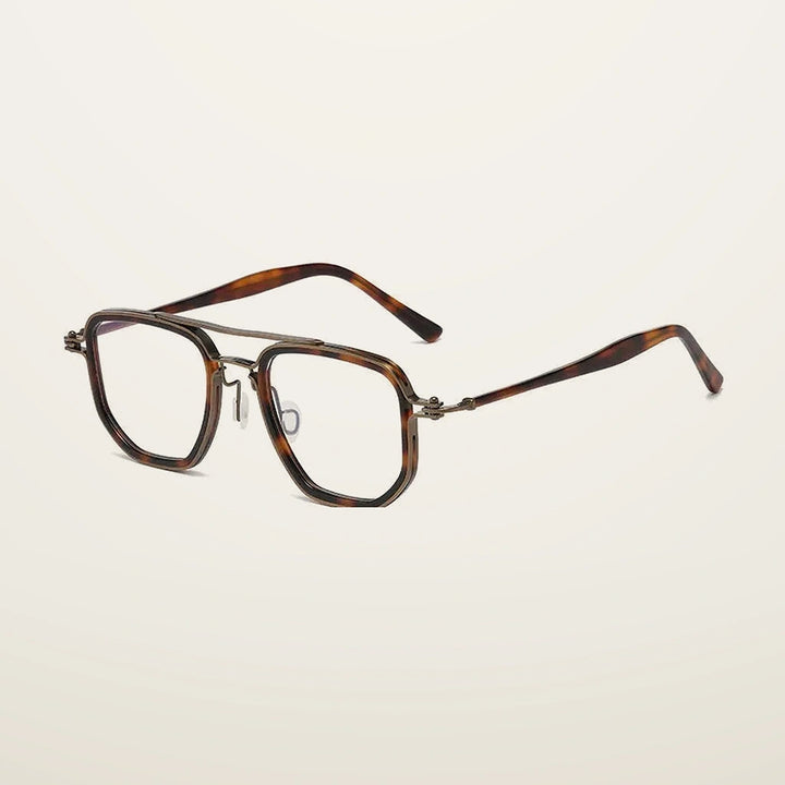 Gatenac Unisex Full Rim Big Square Double Bridge Acetate Titanium Photochromic Reading Glasses 58768 - C2 Photochromic