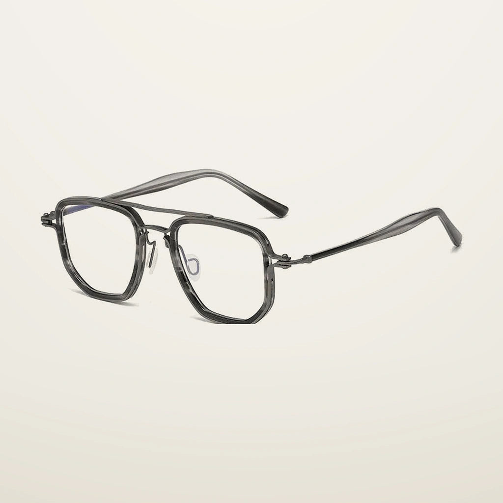Gatenac Unisex Full Rim Big Square Double Bridge Acetate Titanium Photochromic Reading Glasses 58768 - C3 Photochromic