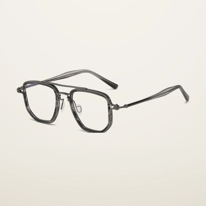 Gatenac Unisex Full Rim Big Square Double Bridge Acetate Titanium Photochromic Reading Glasses 58768 - C3 Photochromic