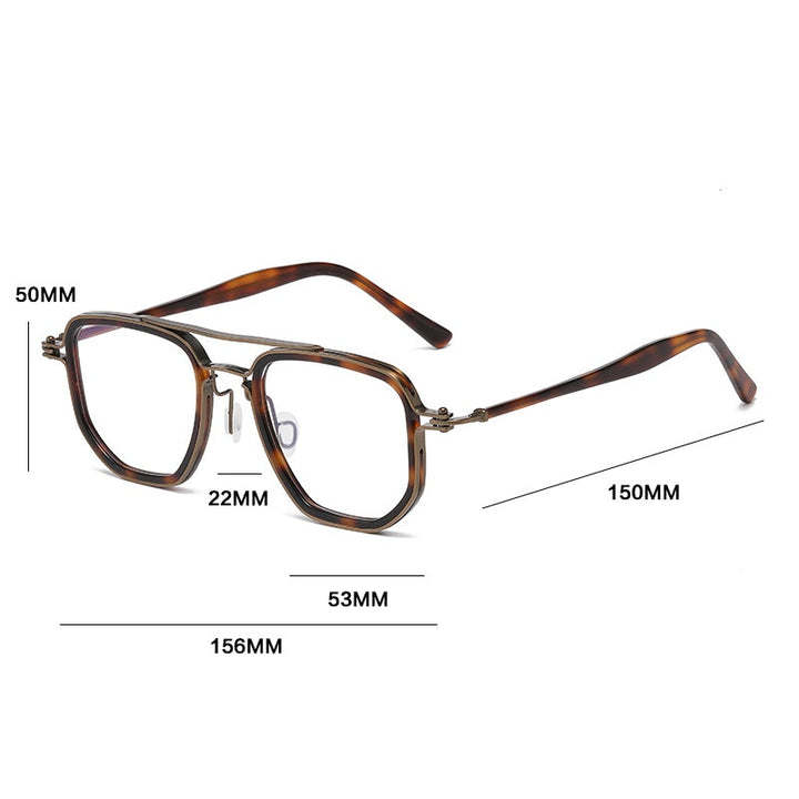Gatenac Unisex Full Rim Big Square Double Bridge Acetate Titanium Photochromic Reading Glasses 58768 - Size Chart