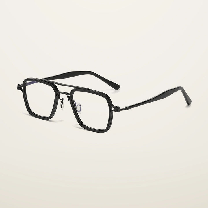 Gatenac Unisex Full Rim Big Square Double Bridge Titanium Acetate Photochromic Reading Glasses 75875 - C1 Photochromic