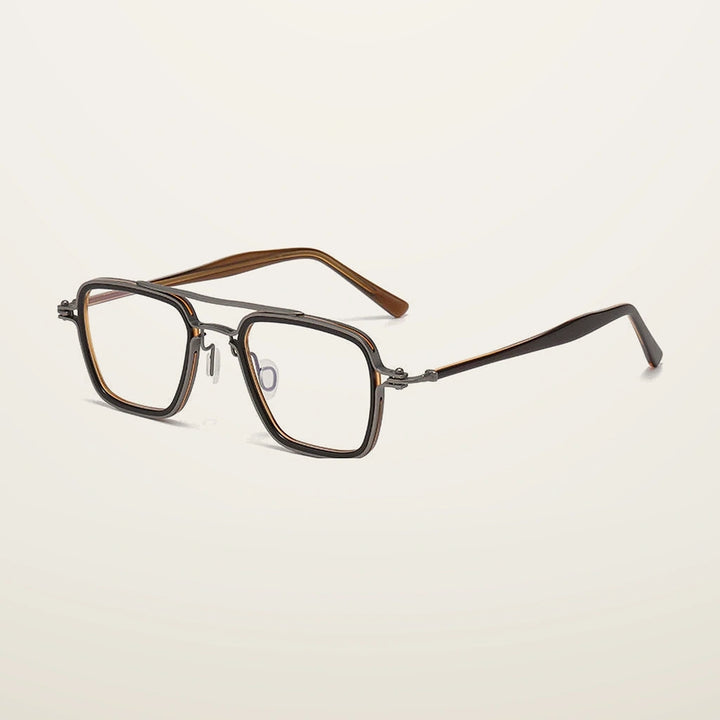 Gatenac Unisex Full Rim Big Square Double Bridge Titanium Acetate Photochromic Reading Glasses 75875 - C2 Photochromic