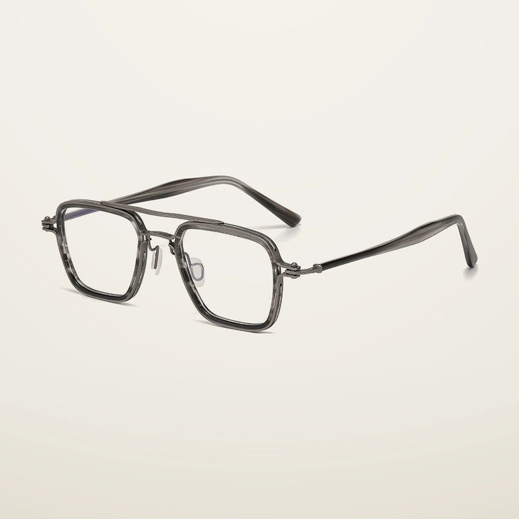 Gatenac Unisex Full Rim Big Square Double Bridge Titanium Acetate Photochromic Reading Glasses 75875 - C3 Photochromic