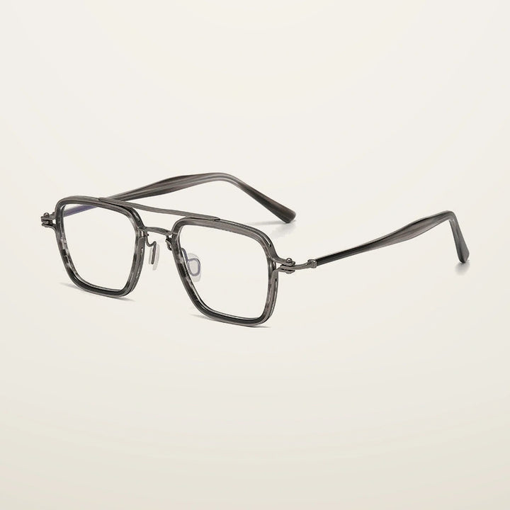 Gatenac Unisex Full Rim Big Square Double Bridge Titanium Acetate Photochromic Reading Glasses 75875 - C3 Photochromic