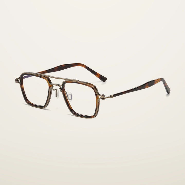 Gatenac Unisex Full Rim Big Square Double Bridge Titanium Acetate Photochromic Reading Glasses 75875 - C4 Photochromic