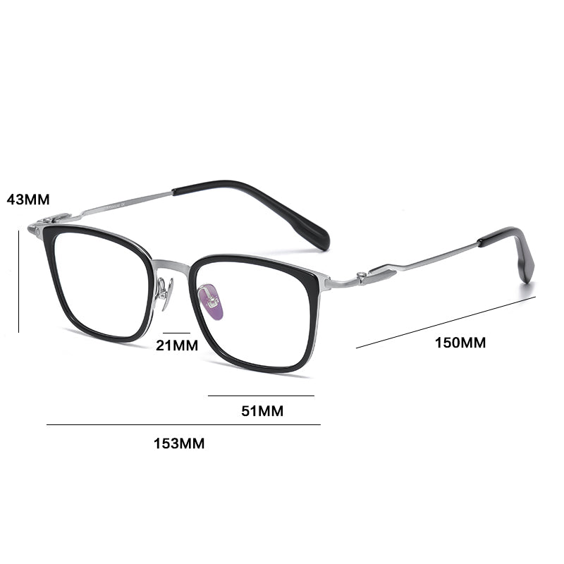 Gatenac Unisex Full Rim Big Square Titanium Acetate Photochromic Reading Glasses 280057 - Size Chart