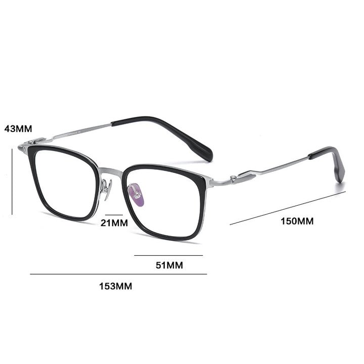 Gatenac Unisex Full Rim Big Square Titanium Acetate Photochromic Reading Glasses 280057 - Size Chart