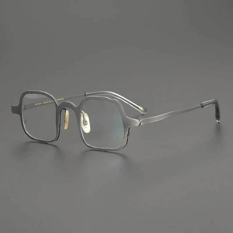 Gatenac Unisex Full Rim Irregular Square Titanium Eyeglasses 670086 - Gun