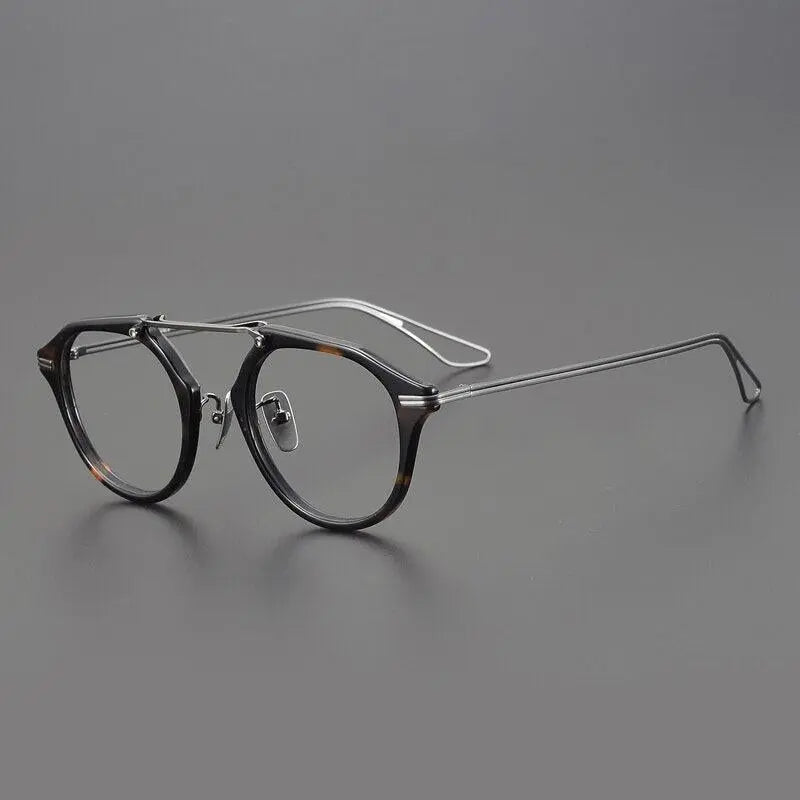 Gatenac Unisex Full Rim Oval Double Bridge Titanium Eyeglasses Gxyj925 - Tortoiseshell Silver