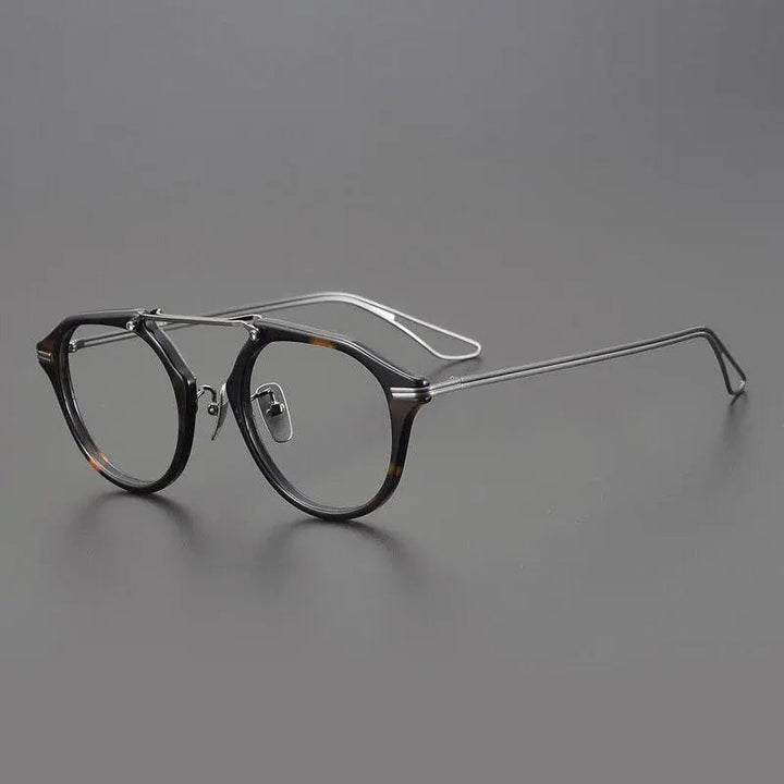 Gatenac Unisex Full Rim Oval Double Bridge Titanium Eyeglasses Gxyj925 - Tortoiseshell Silver