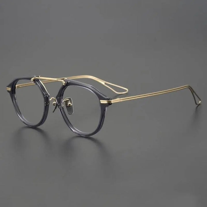 Gatenac Unisex Full Rim Oval Double Bridge Titanium Eyeglasses Gxyj925 - Gray Gold