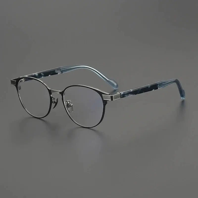 Gatenac Unisex Full Rim Oval Square Titanium Eyeglasses 190073 - Black Gun