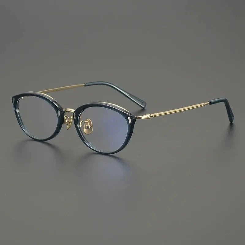 Gatenac Unisex Full Rim Oval Titanium Acetate Eyeglasses 762156 - Green Gold