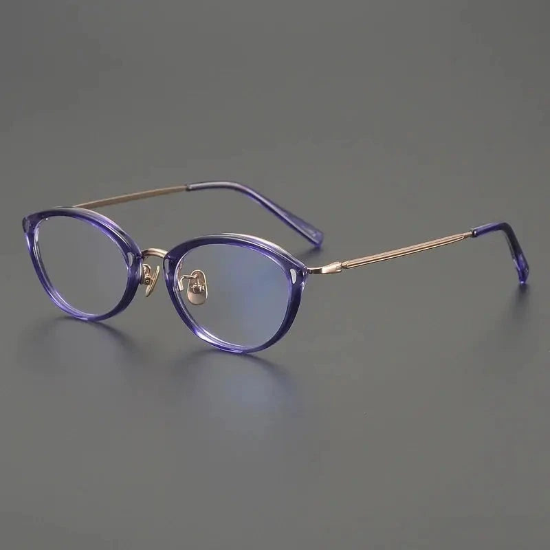 Gatenac Unisex Full Rim Oval Titanium Acetate Eyeglasses 762156 - Purple Gold
