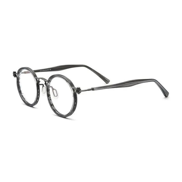 Gatenac Unisex Full Rim Round β Titanium Acetate Frame Eyeglasses Gxyj737 - Gray
