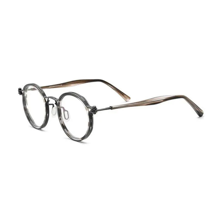 Gatenac Unisex Full Rim Round β Titanium Acetate Frame Eyeglasses Gxyj737 - Gray Tortoise