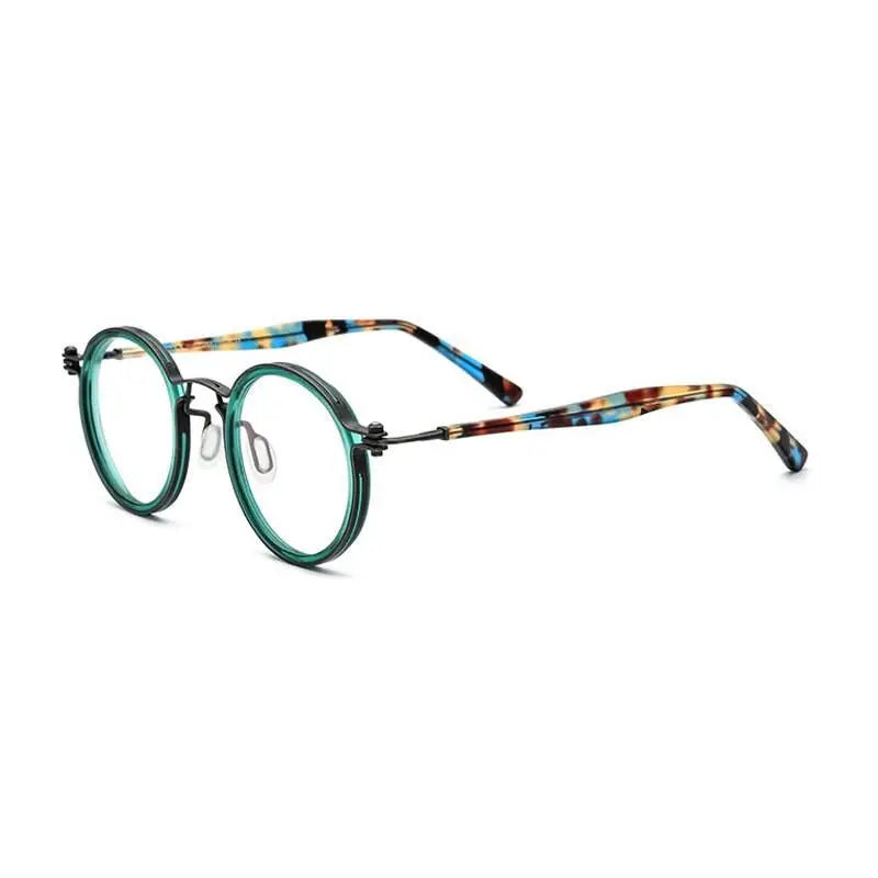 Gatenac Unisex Full Rim Round β Titanium Acetate Frame Eyeglasses Gxyj737 - Green
